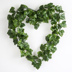 Heart-Shaped Green Ivy Arrangement on White Wall, Symbolizing Love, Nature, and Indoor Decoration