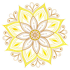 Indian flower mandala art with luxury golden circle frame transparent vintage gold circular patten