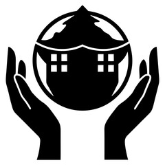silhouette of the Earth with two hands gently cradling it symbolizing love and care
