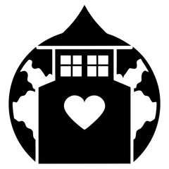minimalist vector silhouette of the Earth with a heart shape emerging from the center