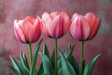 Fototapeta premium Valentine’s Day Themed Pink Tulips on Soft Pink Background with Copy Space for Love Messages or E-Commerce Banner Designs.