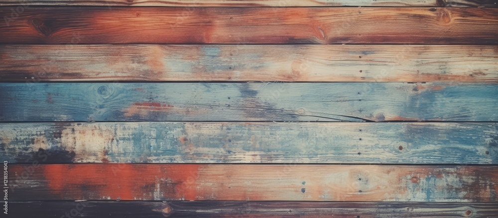 Aufkleber vintage grunge wooden wall background featuring blue and brown weathered planks with a distressed te