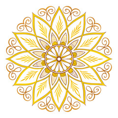 Indian flower mandala art with luxury golden circle frame transparent vintage gold circular patten