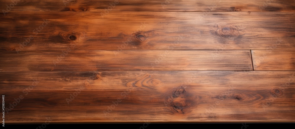 Poster textured brown wooden table with rich grain patterns centered in the image providing ample copy spac