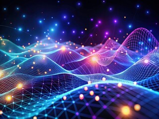 AI's future: a network of interconnected nodes, represented by abstract dots and wave patterns.