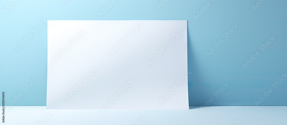 Fototapete Blank white paper positioned on a soft blue background with shadow effects creating depth and an invitingly simple layout for copying space.