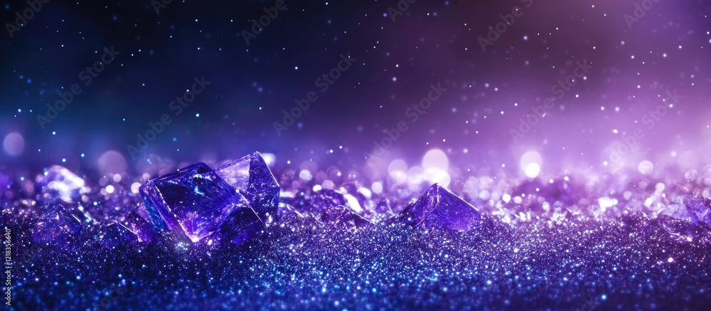 Aufkleber vibrant purple crystals scattered on a shimmering surface with a mystical dark background highlighti
