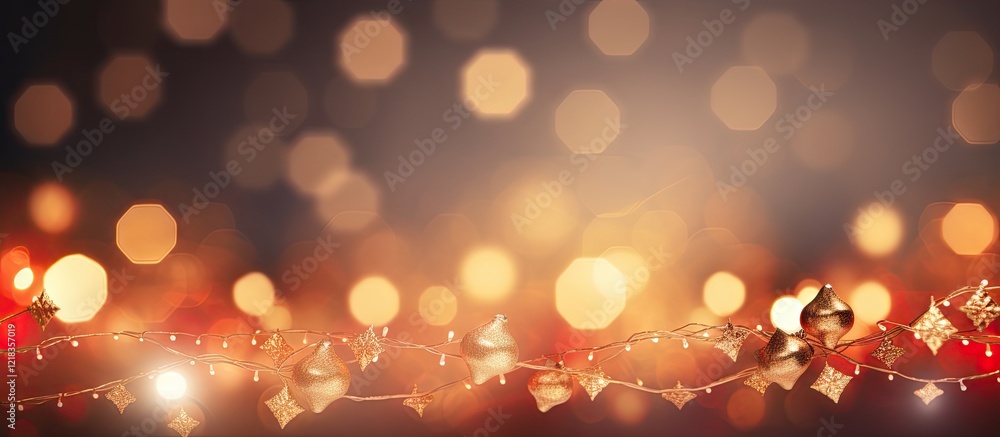 Poster festive holiday backdrop with blurred golden and red christmas lights creating a stunning bokeh effe