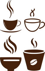 Obraz premium Coffee Cup Icon Collection with Steam in Minimalist Vector Style