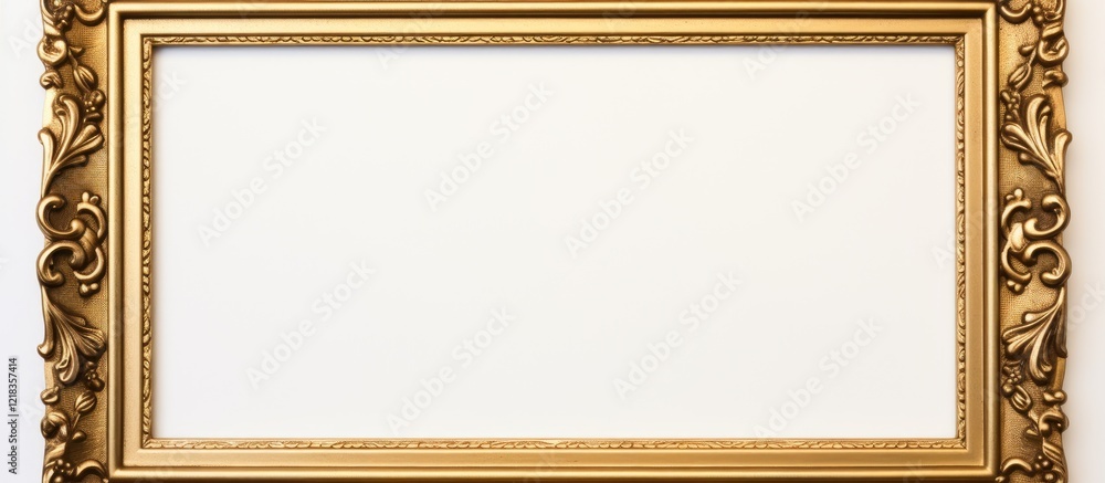Leinwandbilder Elegant golden ornate picture frame centered against a clean white background creating ample space for text or additional images on either side