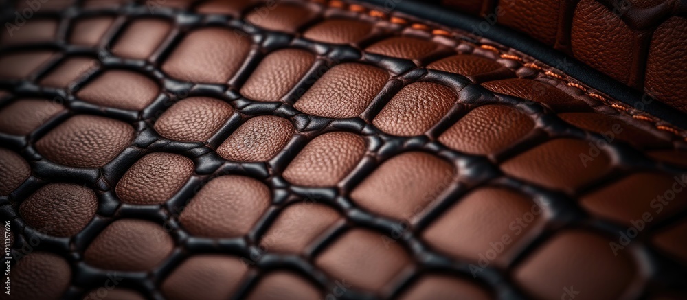 Poster intricate close-up of rich brown leather texture featuring raised scales and a tactile surface with 
