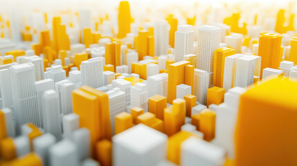 Fototapeta premium Futuristic Technology Cityscape with Orange and White Gradient Background, Geometric Linear Design