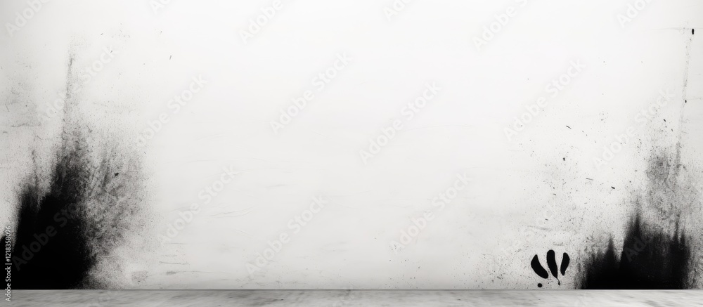 Fototapete black fingerprint smudges on a white wall with ample negative space for text; features dark ink stai