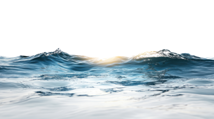 Gentle ocean waves rolling against a serene horizon at sunset, showcasing the beauty of nature's tranquility and expansive blue waters.