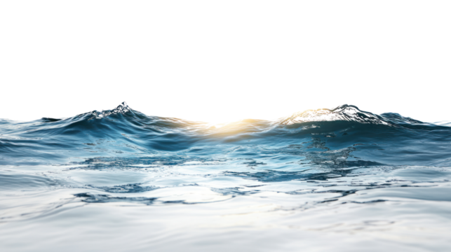 Gentle ocean waves rolling against a serene horizon at sunset, showcasing the beauty of nature's tranquility and expansive blue waters.