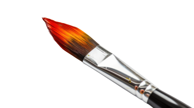 High-quality paintbrush with an orange and red bristle tip on a white isolated background, perfect for artistic and creative projects.