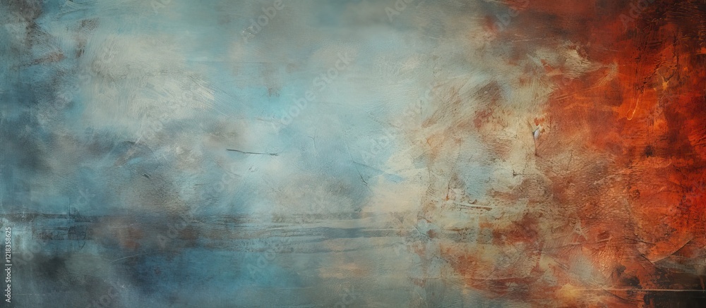 Leinwandbilder Grunge abstract texture with swirling hues of blue and rust orange blended in the background, creating a moody and artistic atmosphere.