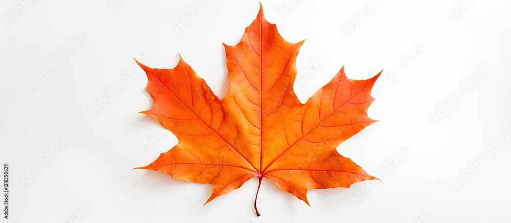 Aufkleber Vibrant orange maple leaf centered on a clean white background symbolizing autumn's beauty with ample negative space for text and design elements