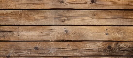 Weathered brown wooden planks background with distinct knots and textures creating ample copy space for text or graphic elements.
