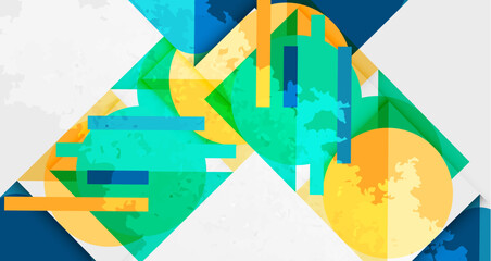 Squares, circles and triangles and grainy noisy texture. Vector Illustration For Wallpaper, Banner, Background, Card, Book Illustration, landing page