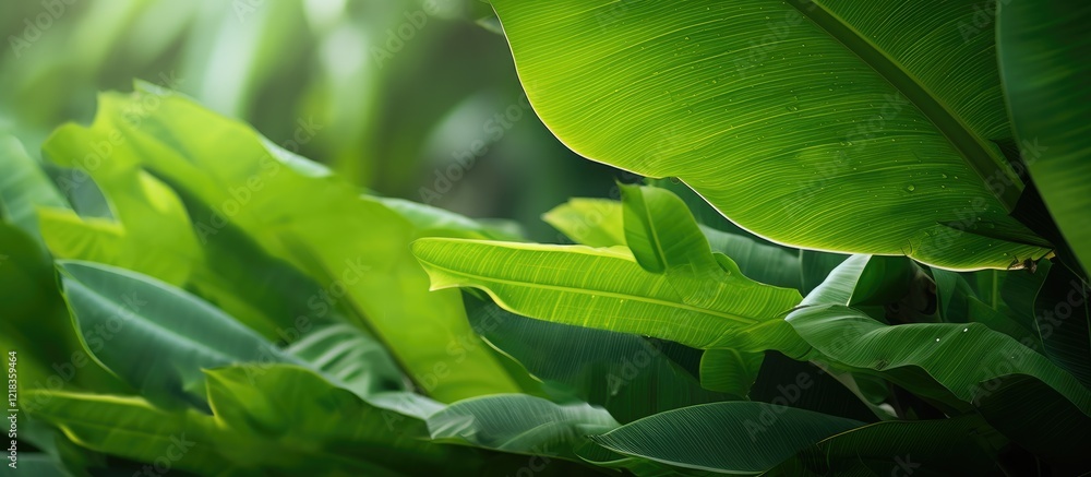 Leinwandbilder vibrant green banana leaves create a lush natural backdrop with soft shadows ideal for a refreshing 