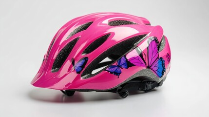 Fototapeta premium Pink butterfly helmet, safety gear, studio shot