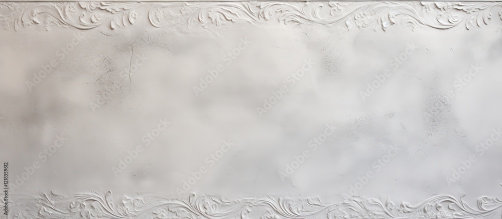 Leinwandbilder Elegant white stucco background with ornate patterns at the top and bottom, providing ample copy space in the center for text or graphics.