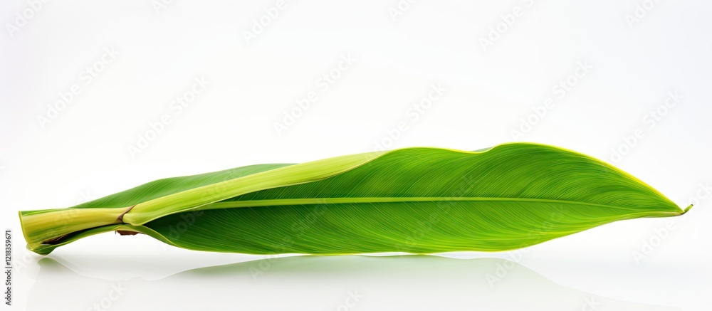 Poster isolated banana leaf on a clean white background with smooth textures and vibrant green hues, ideal 