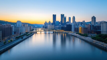 Obraz premium a brilliant cityscape at twilight, with the skyline illuminated by thousands of lights