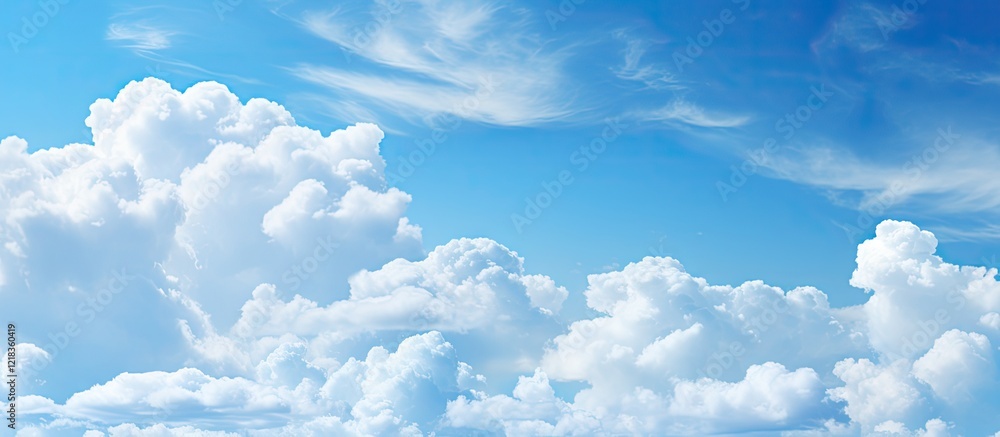 Aufkleber Lush white clouds scattered across a vibrant blue sky with ample empty space for text or images at the top and bottom of the frame
