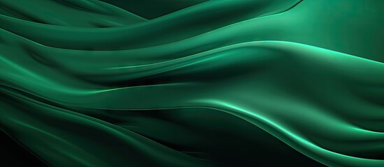 Obraz premium Elegant green fabric texture background with smooth flowing lines creating a rich, tranquil ambiance perfect for template or copy space use.