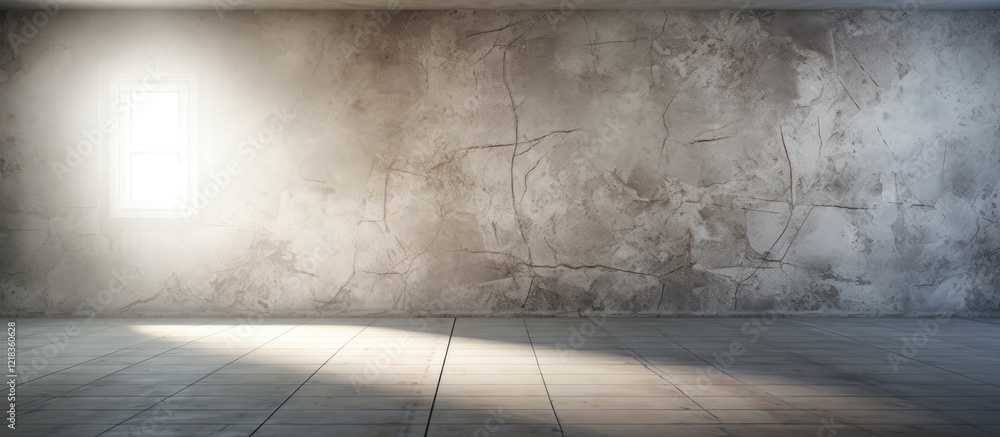Leinwandbilder bright daylight pours into an empty room with cracked gray walls and a weathered floor, casting soft