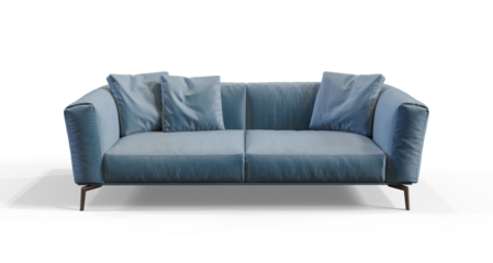 Blue Leather Sofa Render isolated premium PNG on transparent background without shadow advertising