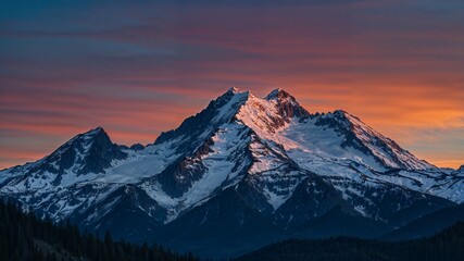 Obraz premium Blue Hour Sunset Over the Cascade Mountain Range