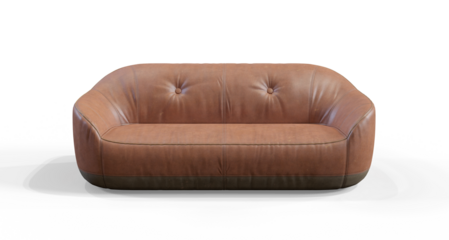 Leather Sofa ginger\rufous color render isolated premium PNG on transparent background with shadow advertising
