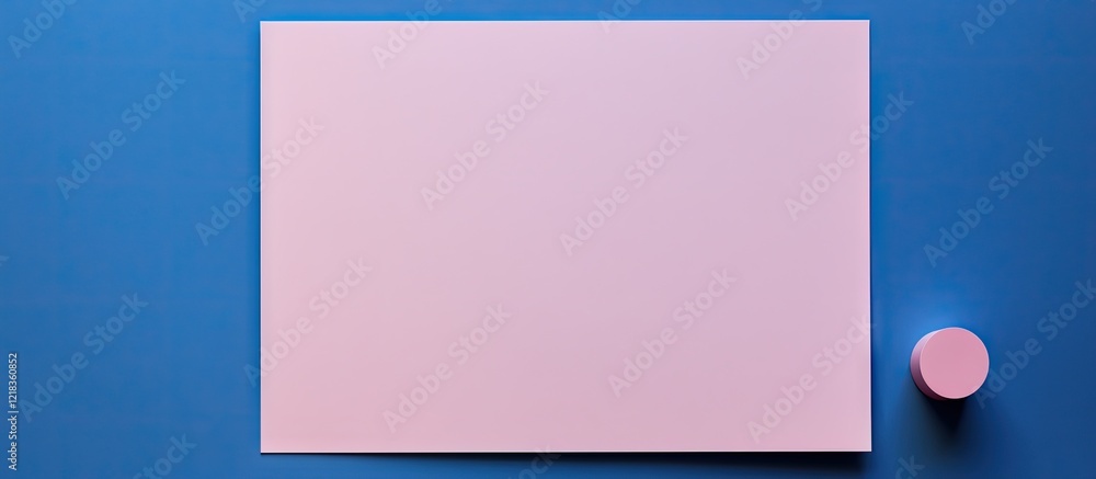 Aufkleber Blue and pink background with a blank pink sheet positioned centrally and a small pink circular object to the right creating ample copy space.