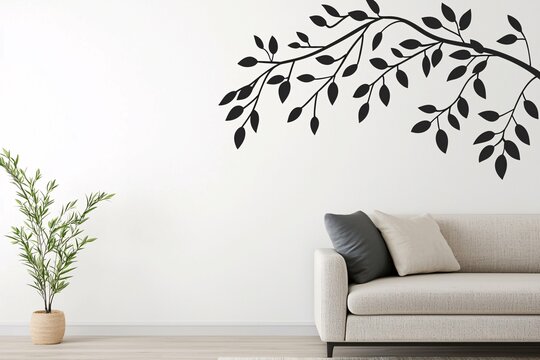 Modern interior wall decal mockup featuring a chic blank wall, ideal for demonstrating the versatility of contemporary home decor designs.