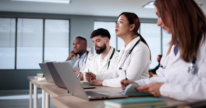 Medical University Students Listening To Professor Doctor