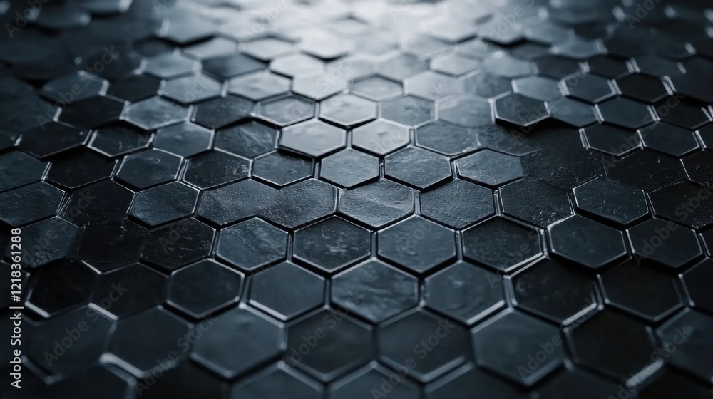 Poster a black tiled floor with hexagonal tiles