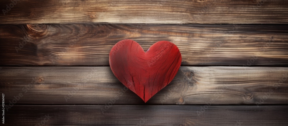 Poster Large red heart centered against a textured weathered wooden background perfect for adding text or graphics with warm earthy tones.