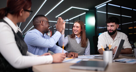 Office Group Meeting Five High. Diverse Team