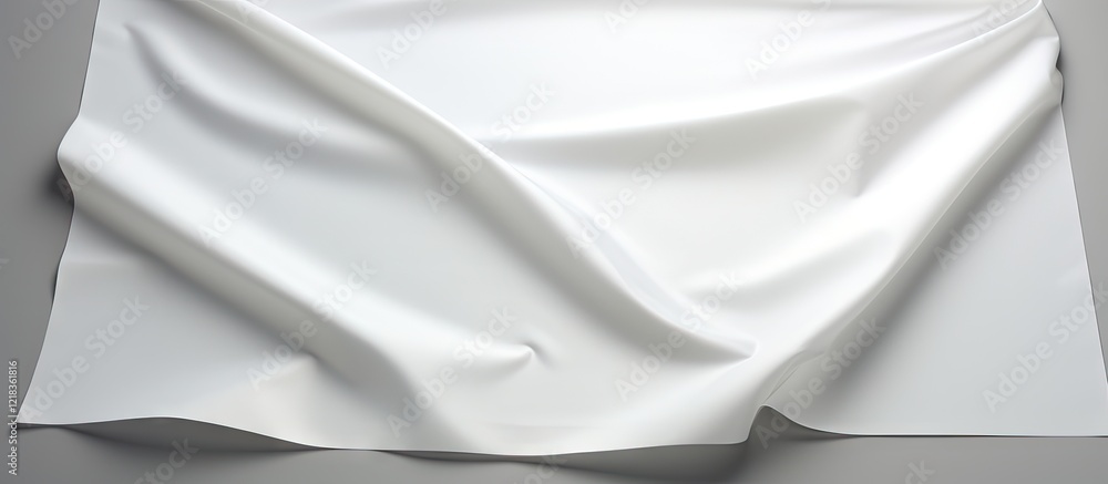 Poster Glossy white sheet of paper with gentle folds and creases on a gray background offering ample copy space for design elements and text.