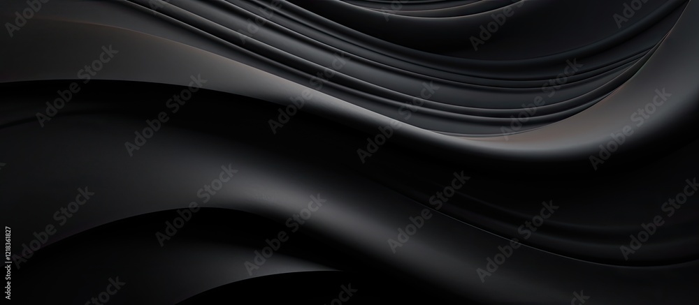 Fototapete Elegant abstract black wave patterns on a dark background with smooth curves, creating a sophisticated and modern design for copy space.