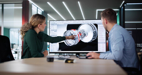 Engineer Doing 3D CAD Model Design On Computer