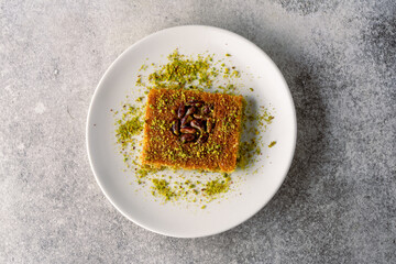 Traditional Turkish dessert kadaif with pistachios