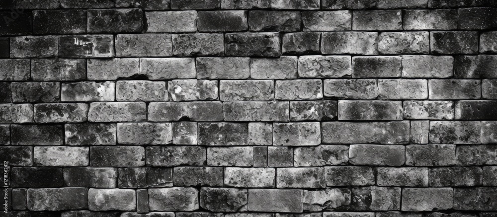 Leinwandbilder Textured black and white brick wall with varying shades of gray, creating a captivating pattern, ideal for background or design use.
