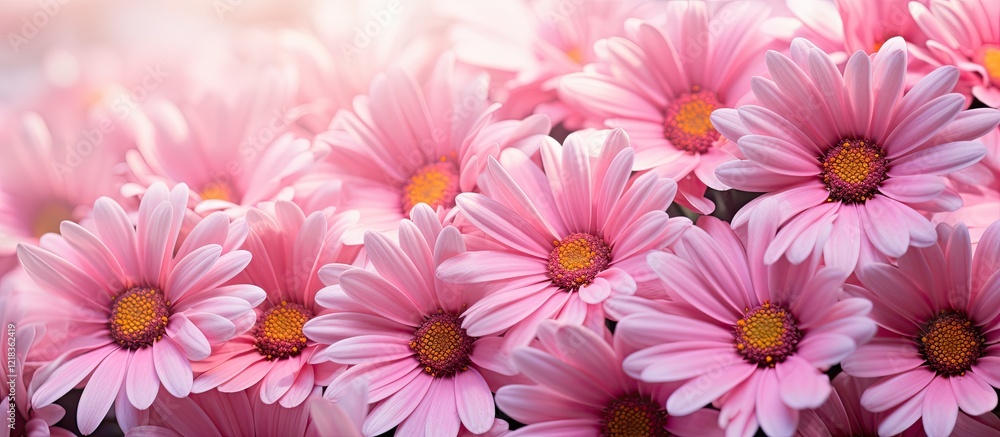 Aufkleber vibrant pink marguerites in close-up with soft sunlight illuminating petals intricate details and am