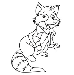 Cute cartoon hand drawn vector happy fox coloring page.
