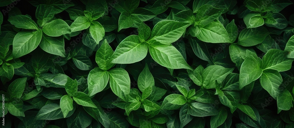 Poster Vibrant green leafy background with an abundance of lush foliage providing ample text-friendly copy space centered in the image