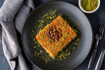 Traditional Turkish dessert kadaif with pistachios